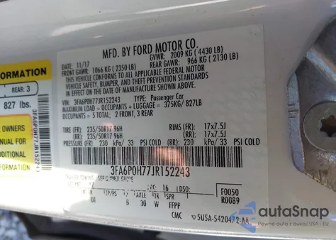 2018 Ford Fusion Se из США, поврежденный, VIN 3FA6P0H77JR152243